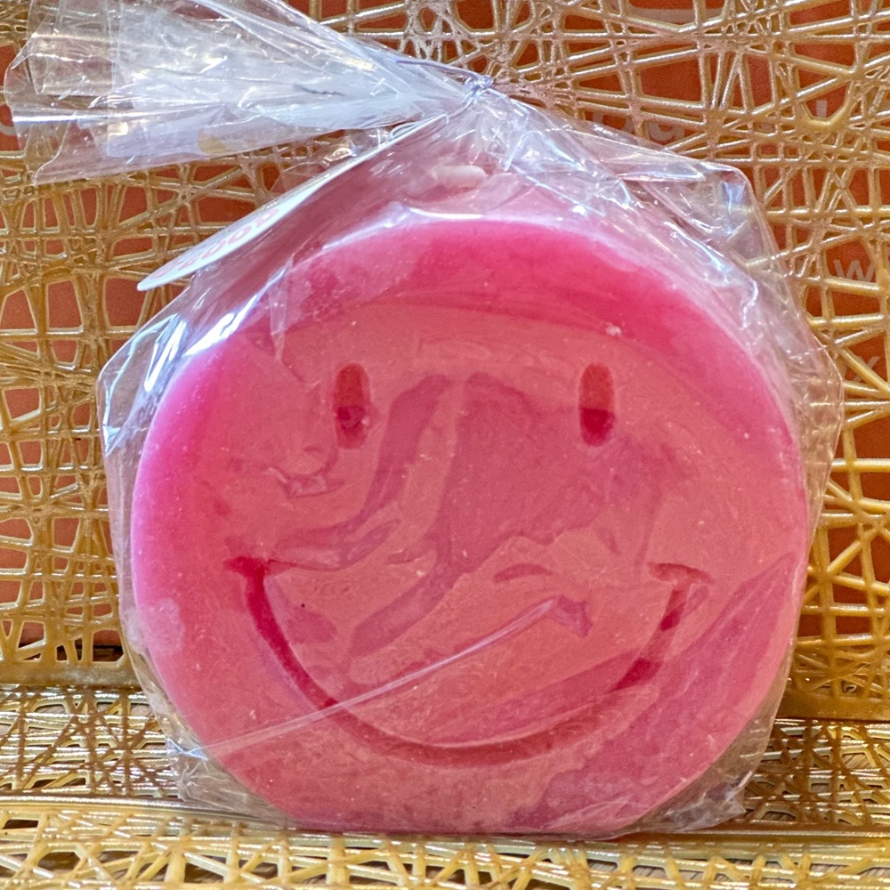 Unscented Pink smiley face Candle